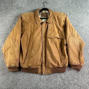 VTG 90s Marlboro Adventure Team Leather Jacket Mens L Brown Map Lined Bomber